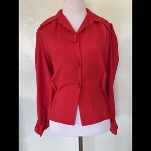 Freddies of Pinewood Bright Red Puff Sleeve Button Up Blouse UK12 20-0150